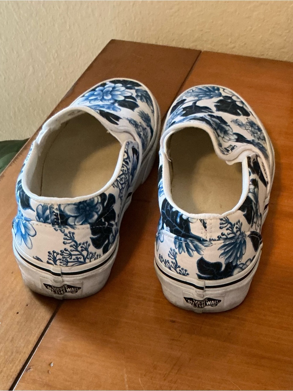 Vans White Slip-On Sneakers with Blue Floral Design - Picture 4 of 5